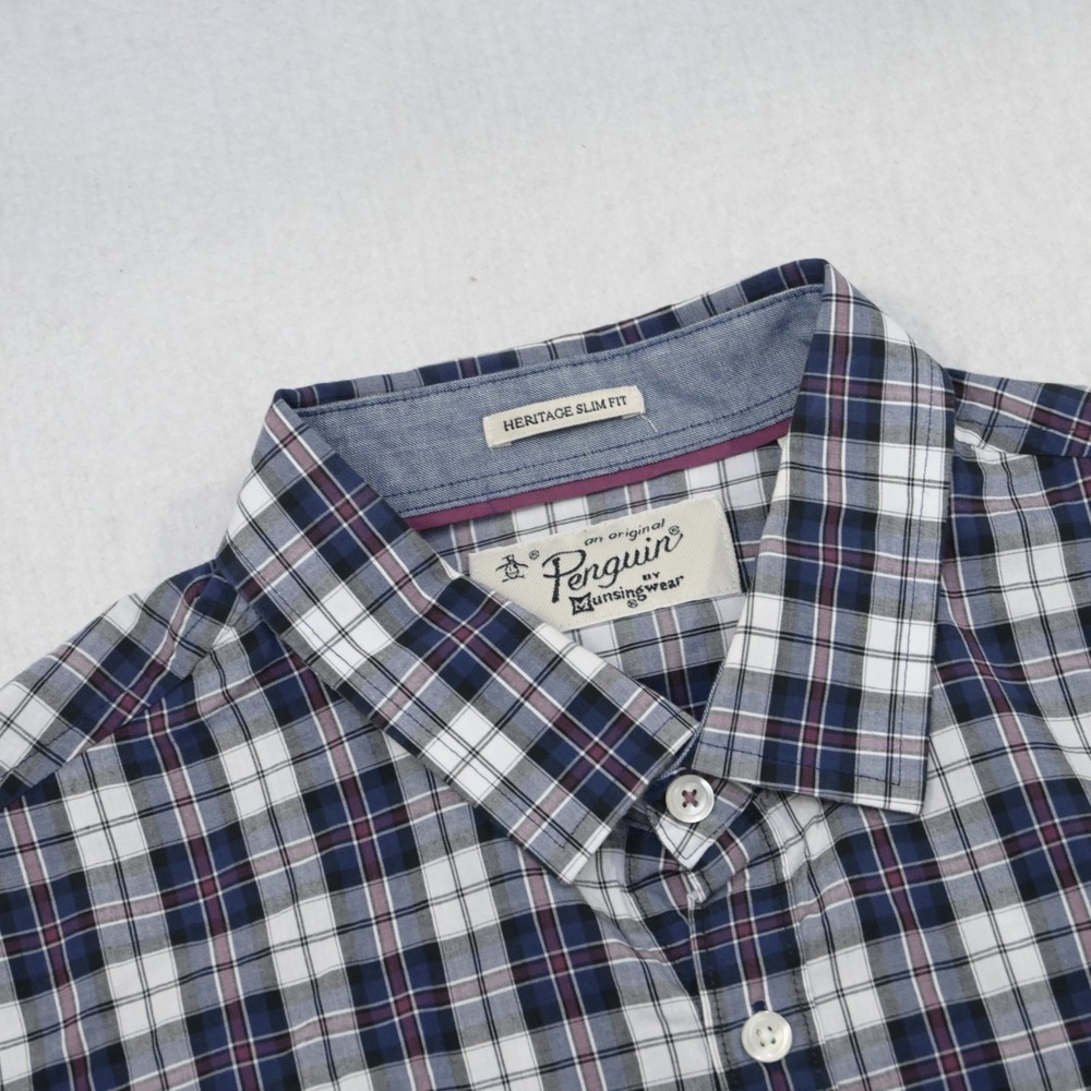 Penguin Heritage Slim Fit Button Up Shirt Plaid Long Sleeve Mens Size Large - Picture 7 of 11